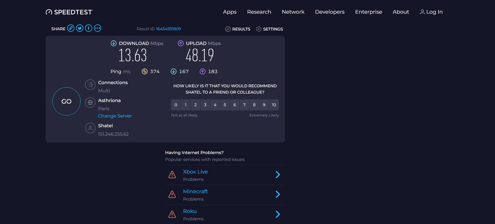 Shatel fiber optic internet speed test